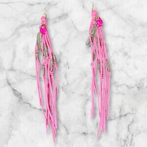 Women's Western Pink Faux Suede Fringe Long Tassle Earrings